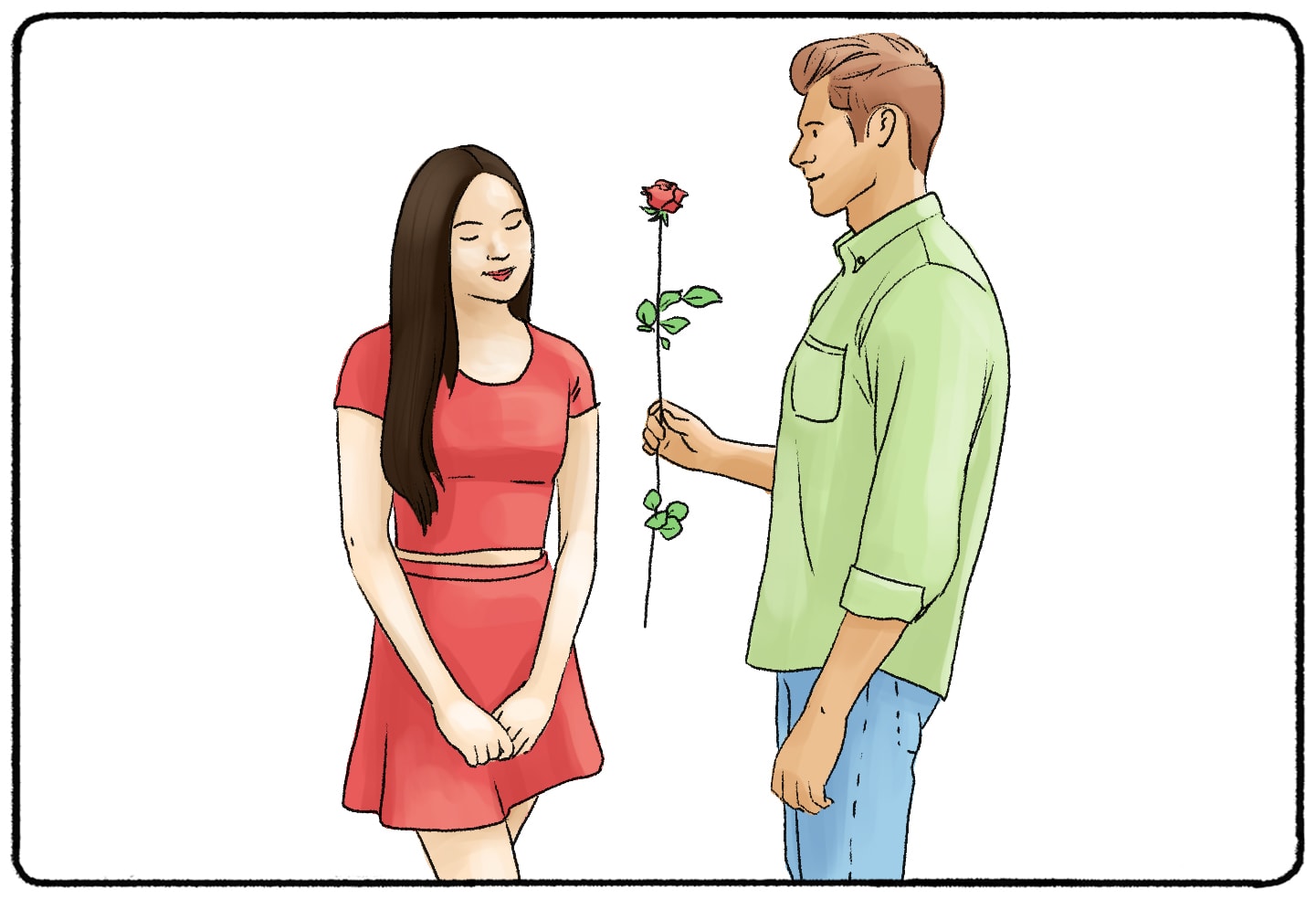 guy giving flower to girl