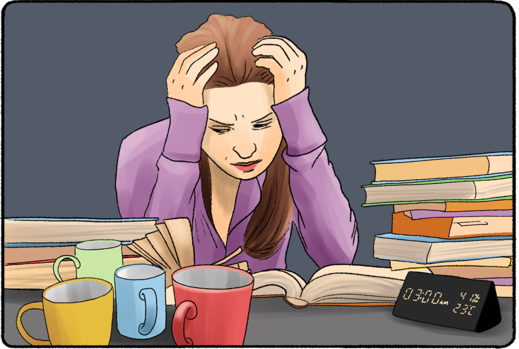 a woman stressed out over cramming 