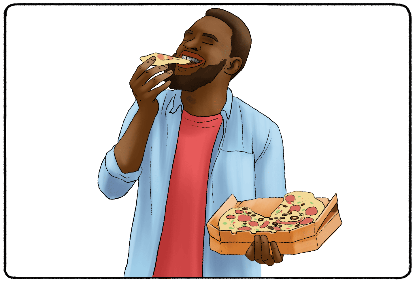 a man eating pizza