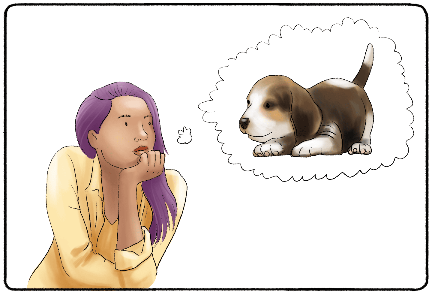 a woman thinking about a puppy