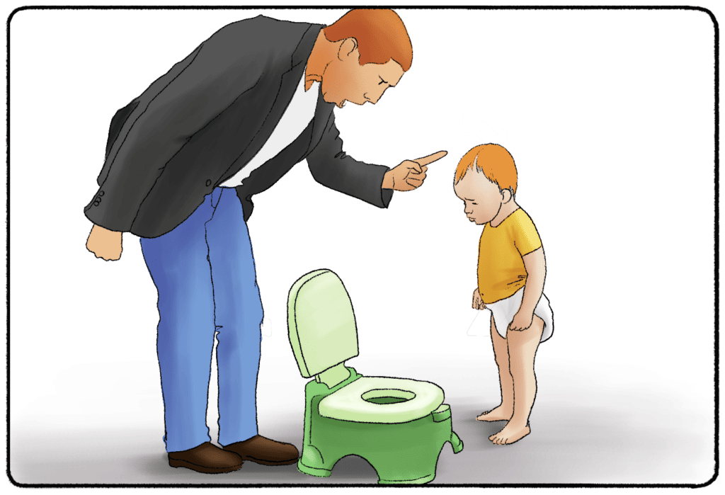 a father shaming his son who is still in toilet training