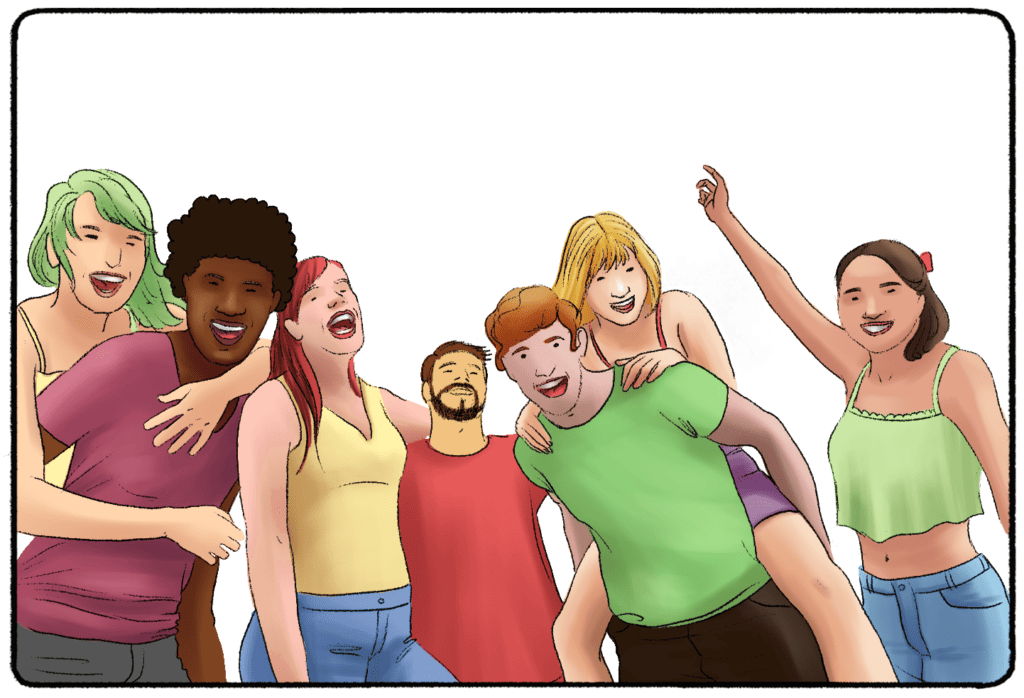 a group of friends interacting and having fun