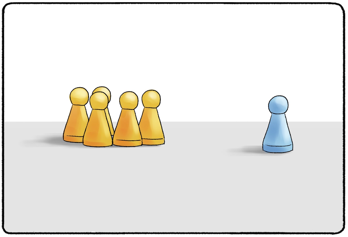 colored pawns with one outlier