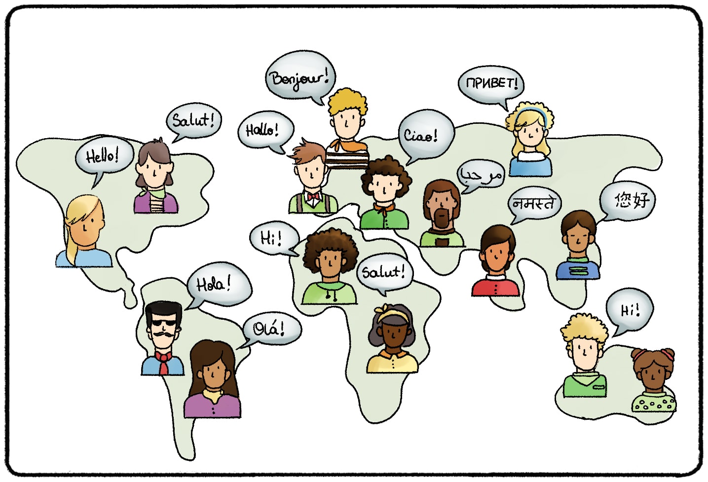 people saying hello in different languages around the world