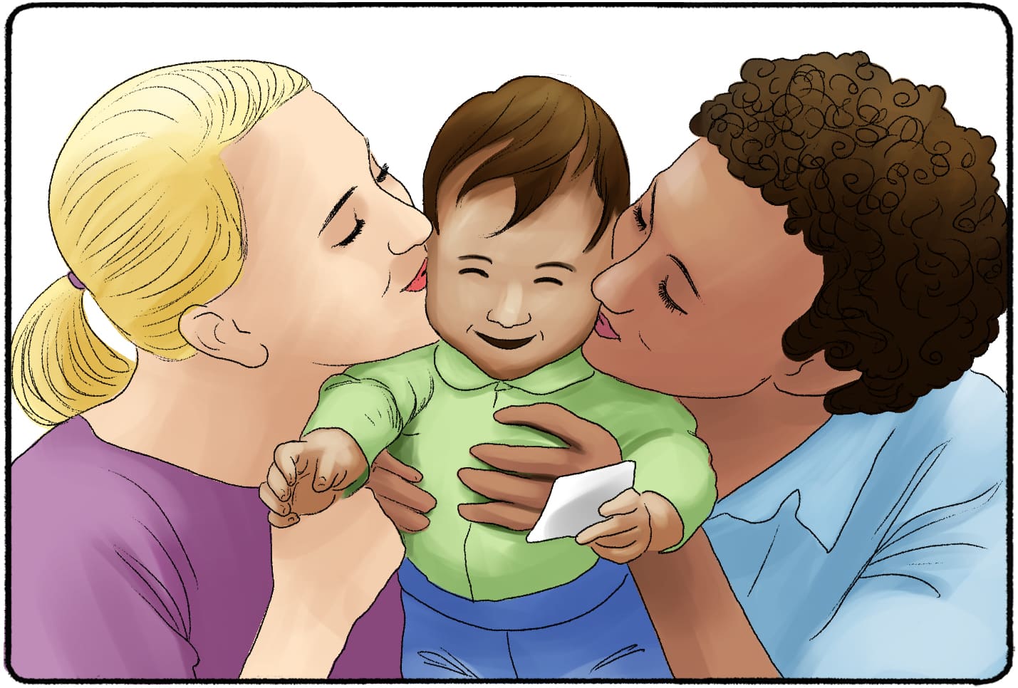 happy parents kissing baby