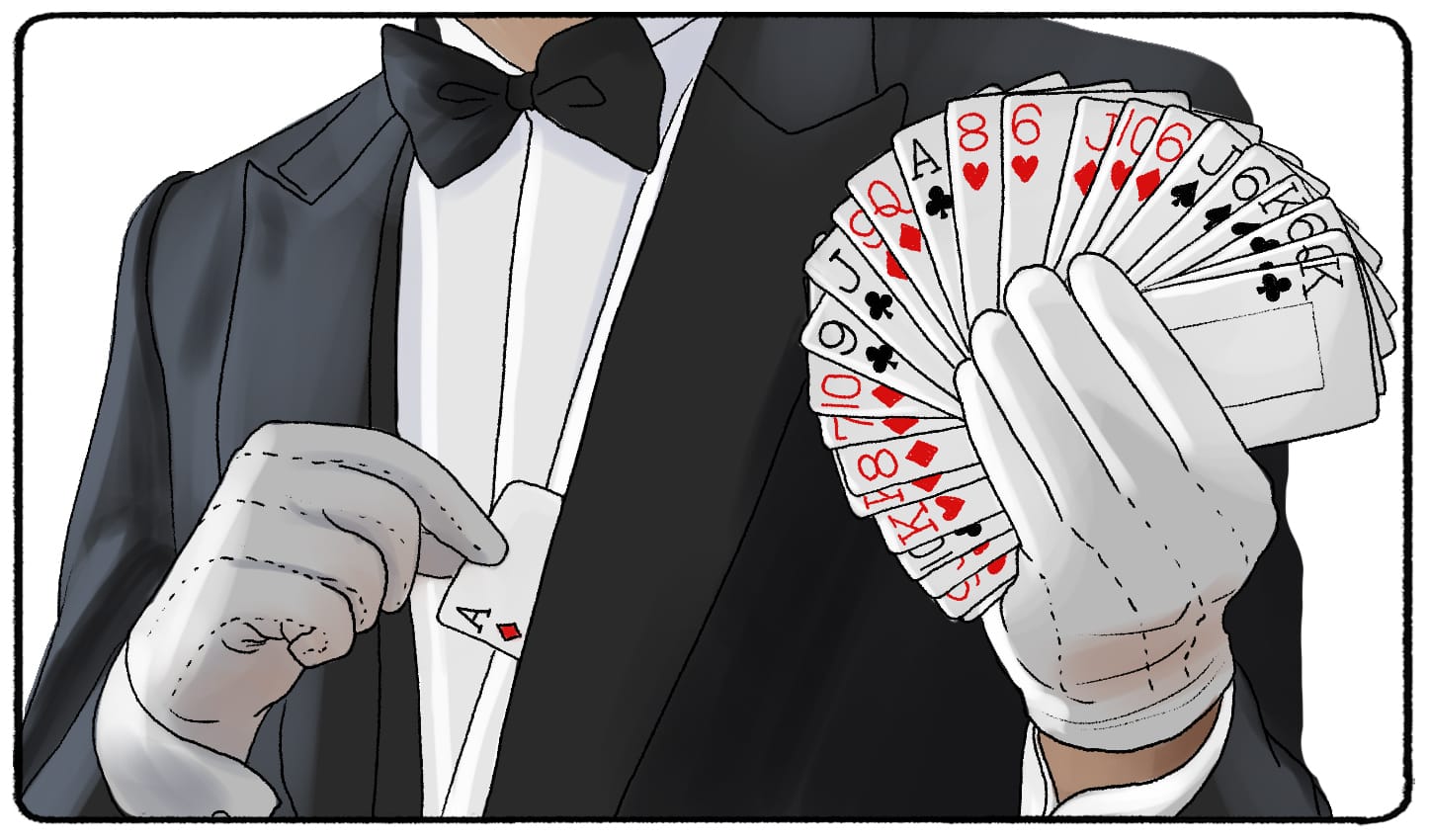 magician showing a full deck of cards