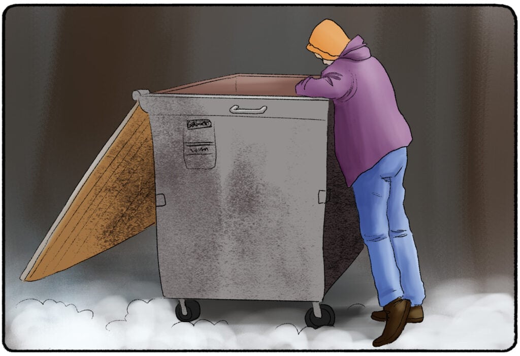 a person dumpster-diving