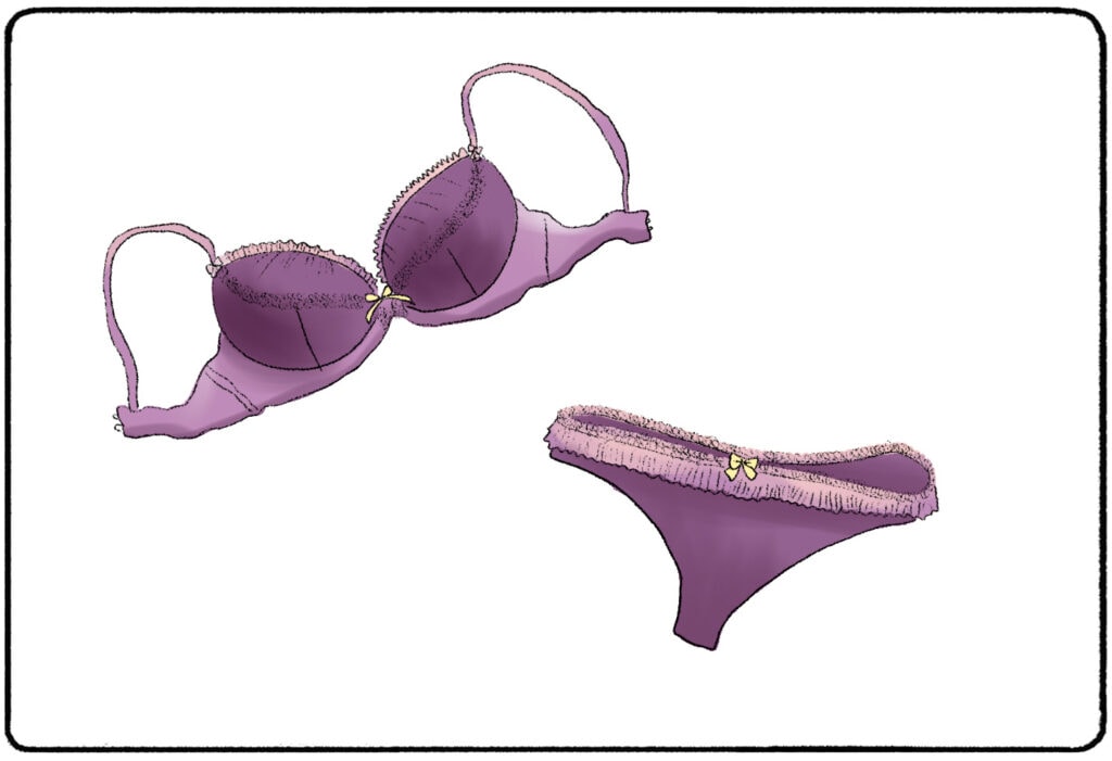 a purple matching bra and panties