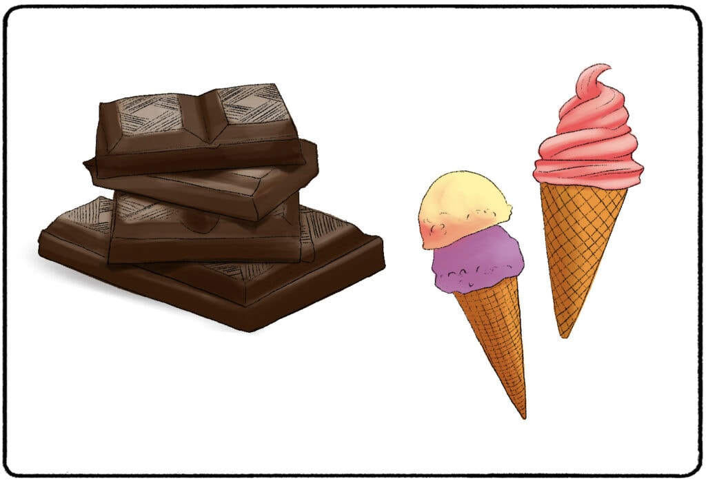 chocolate bar and ice cream cones