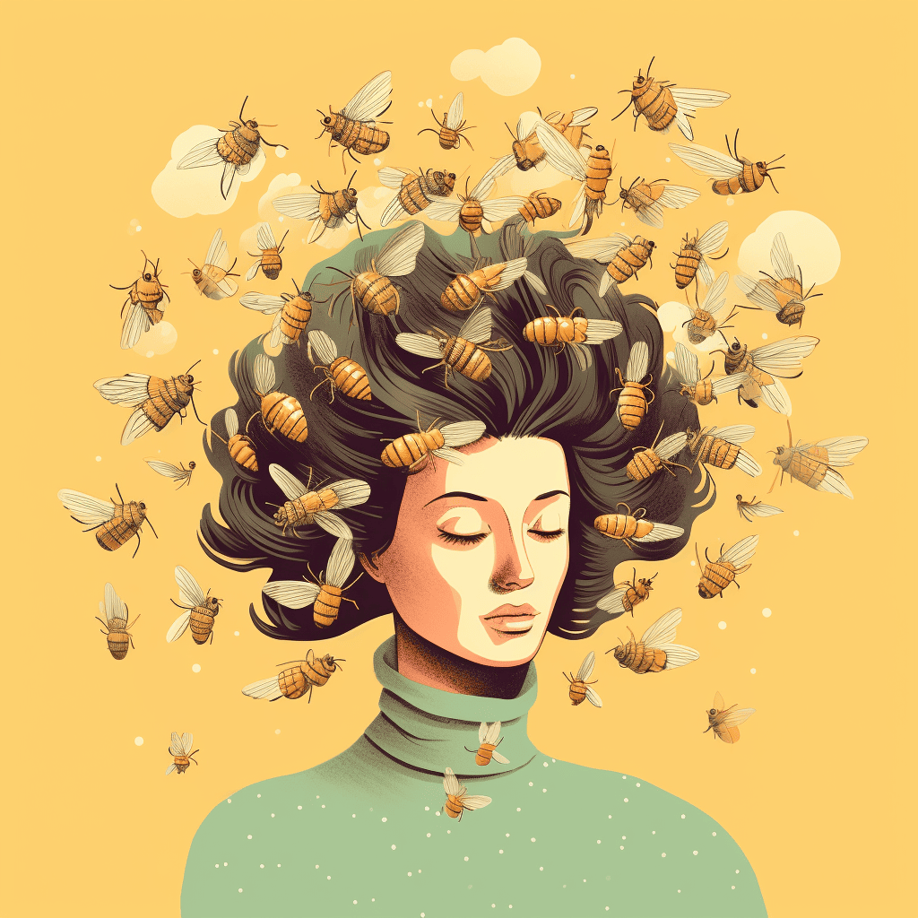bees buzzing around a head