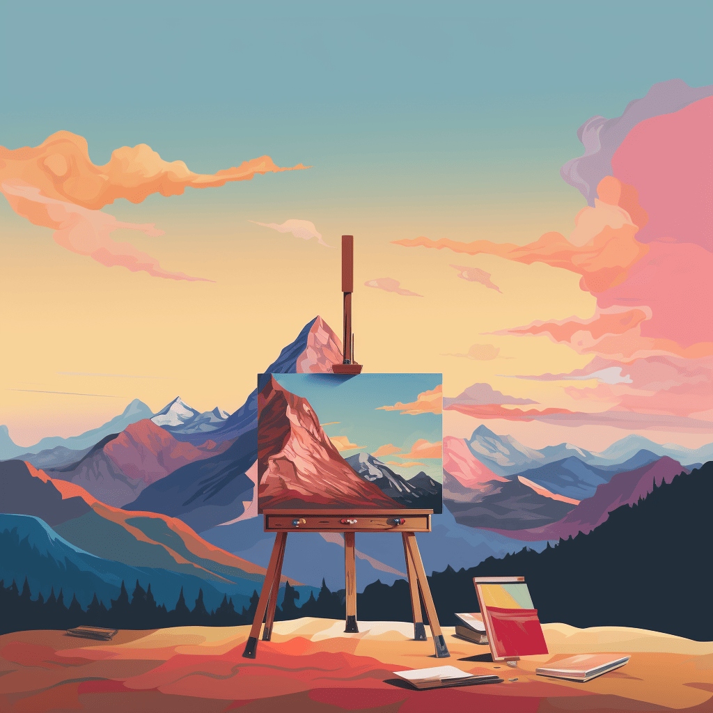 easel in front of mountains