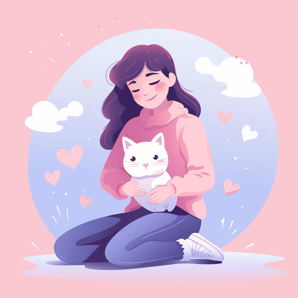illustration of girl holding cat