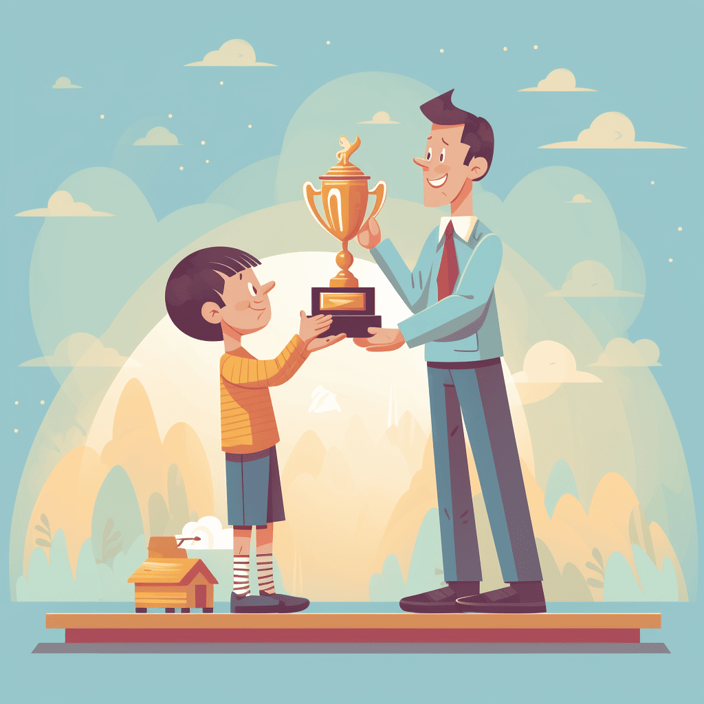 child receiving a trophy