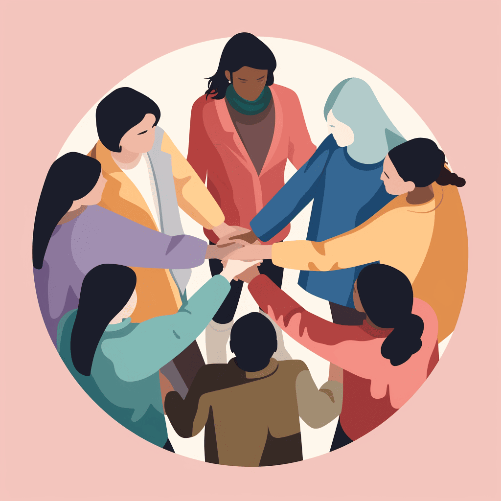 group of people holding hands in a circle