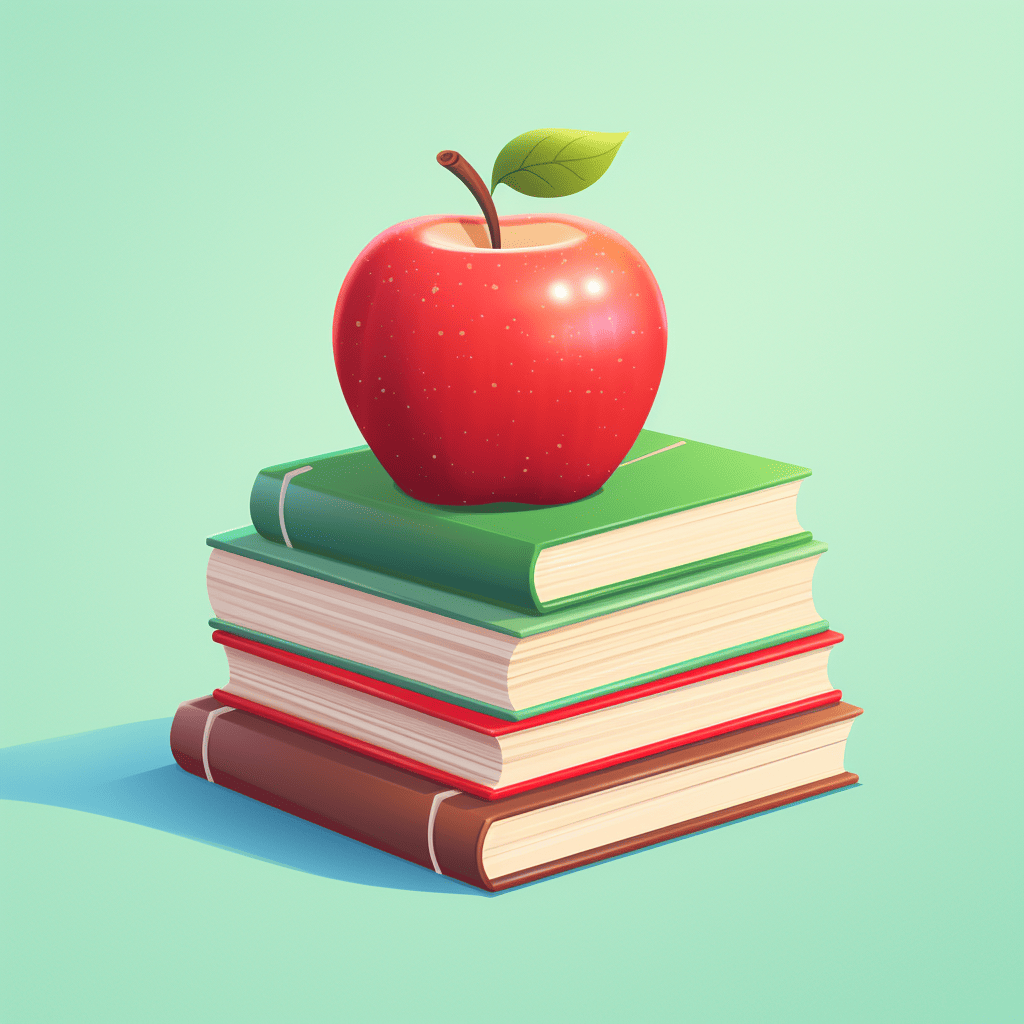 stack of books with an apple