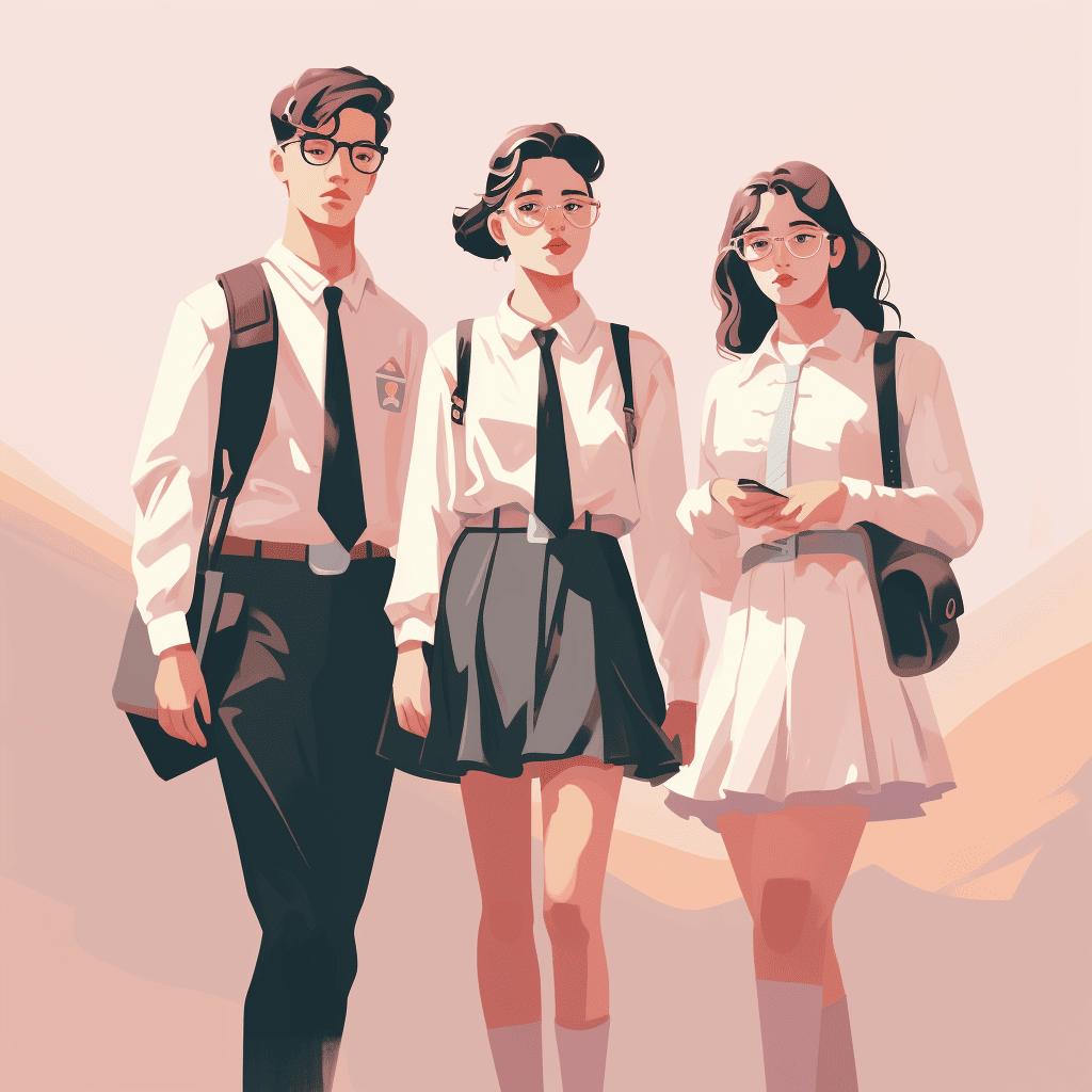 three students in uniforms