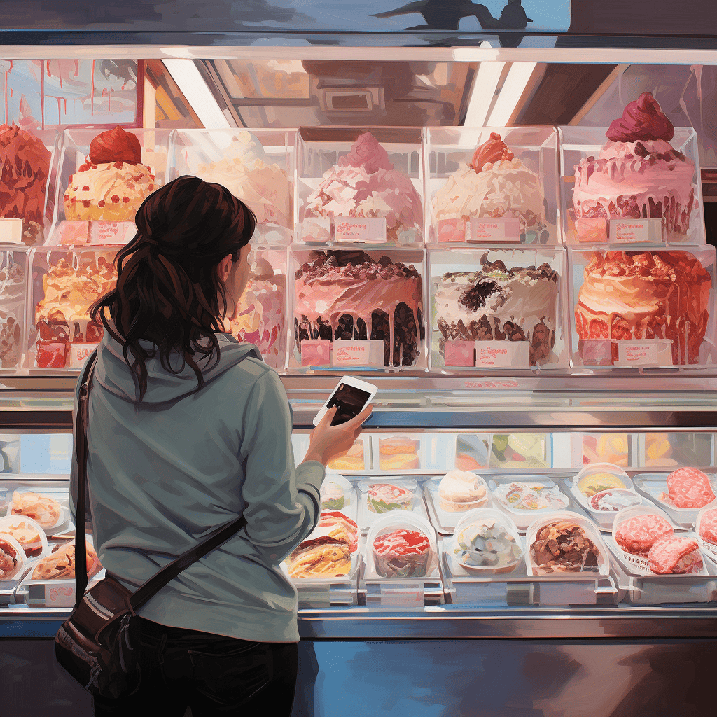 girl deciding which ice cream to have