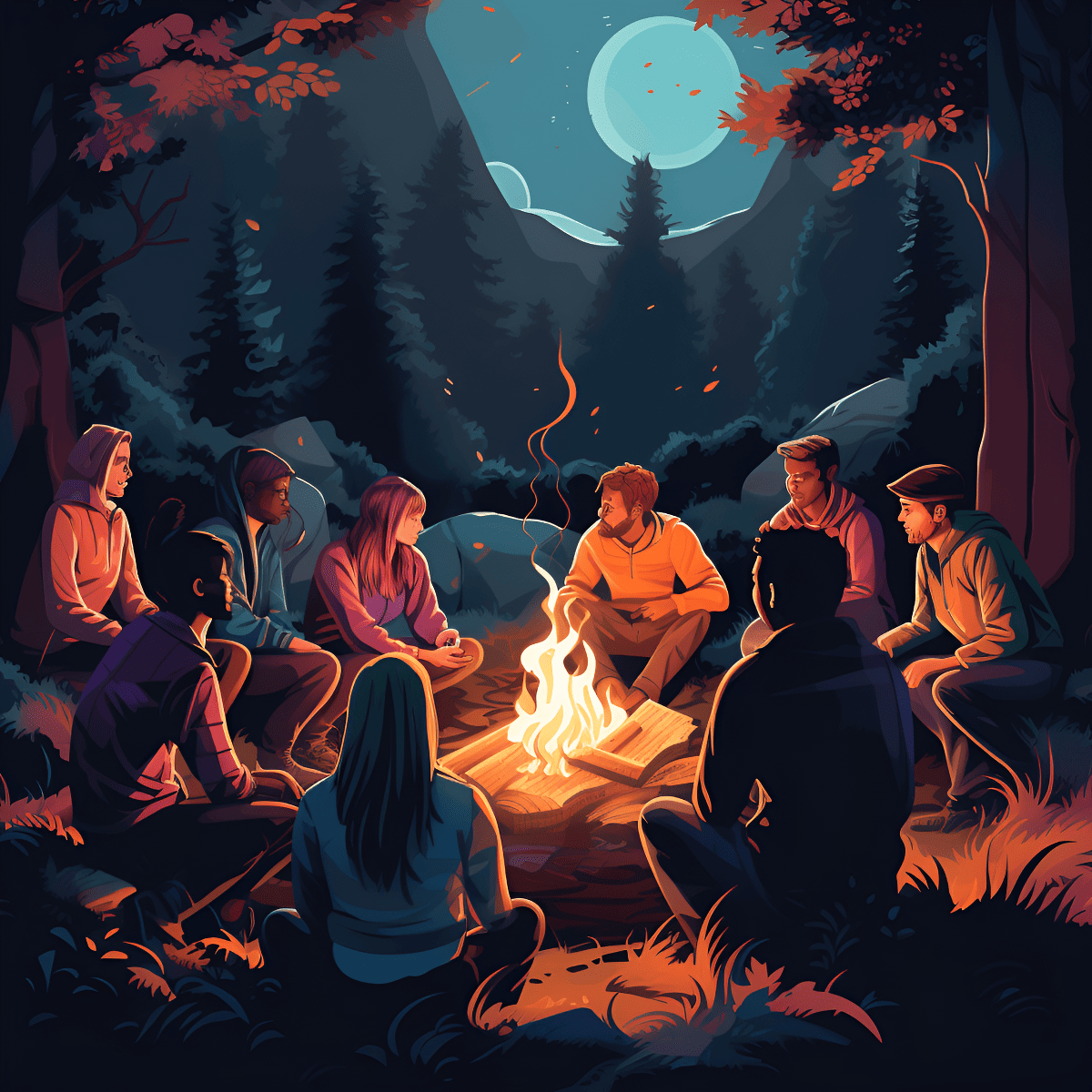 people around a campfire
