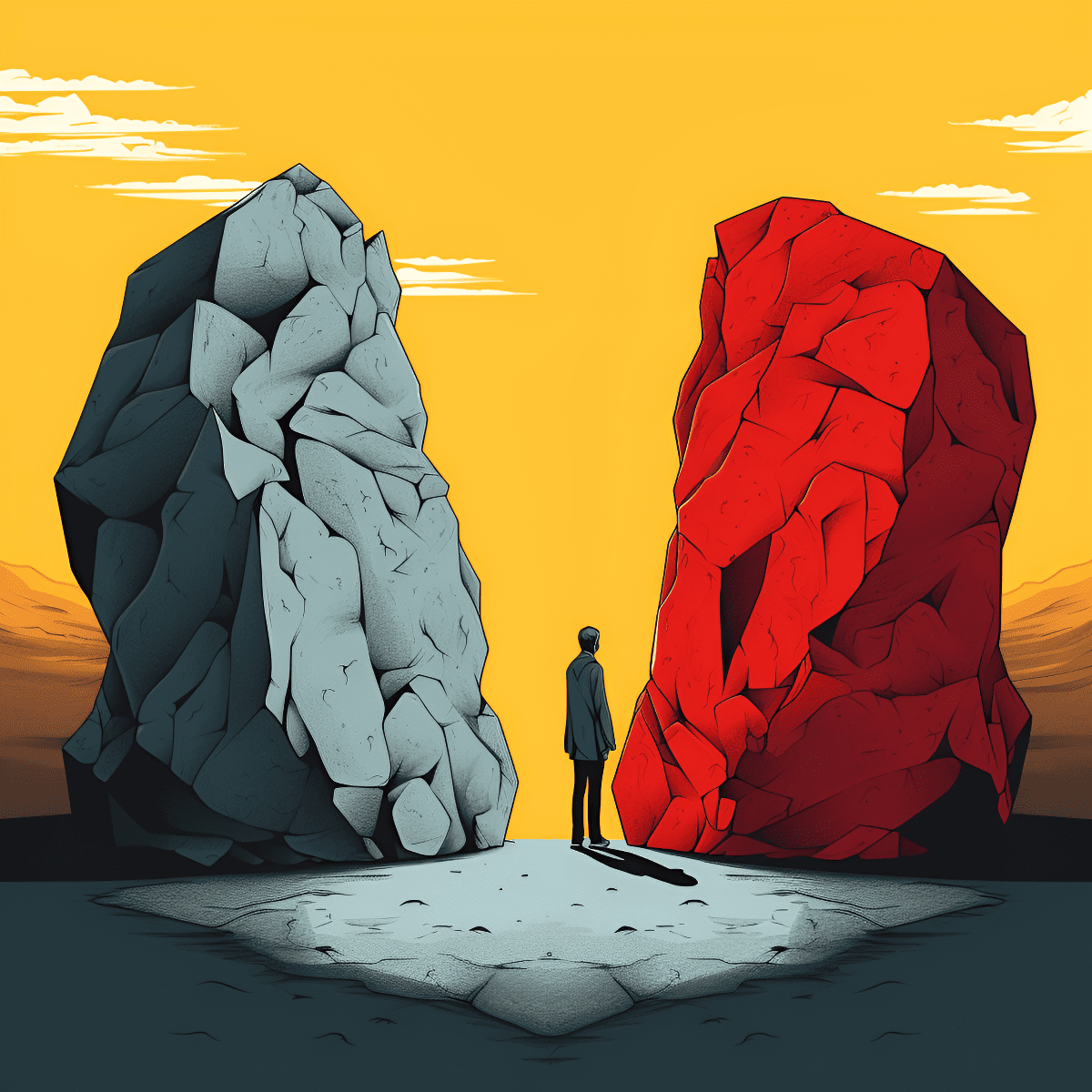 person between a rock and a hard place