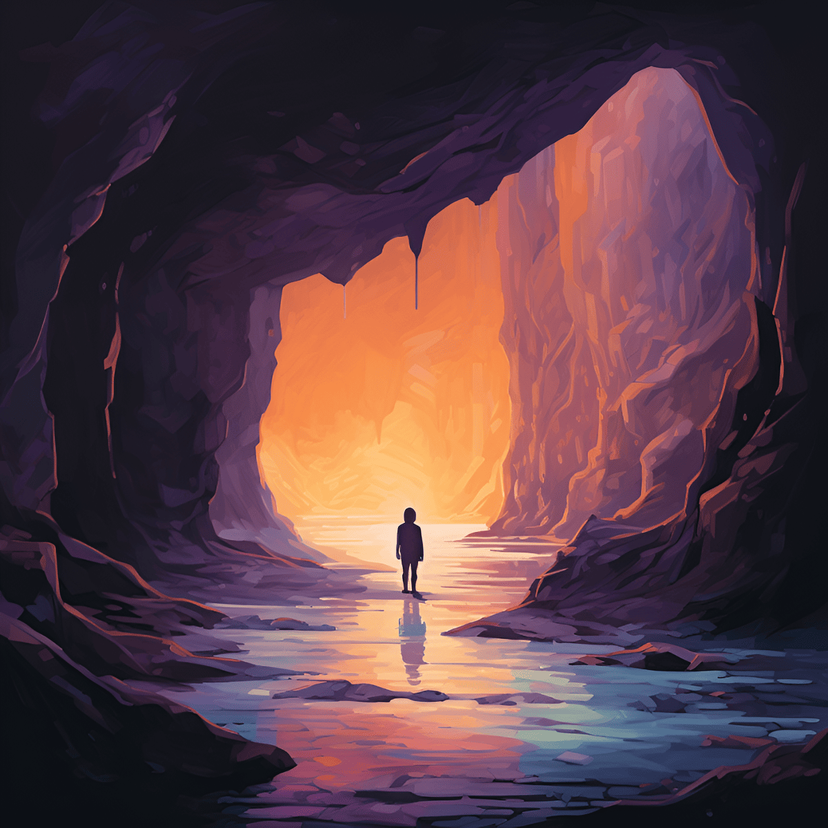 a boy entering a hidden cave