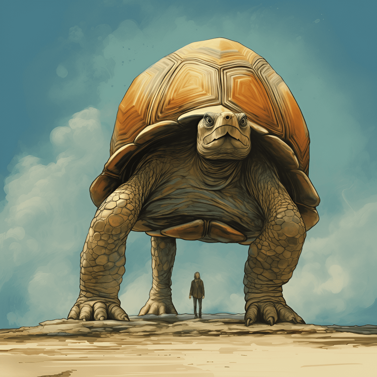 a man and a giant turtle