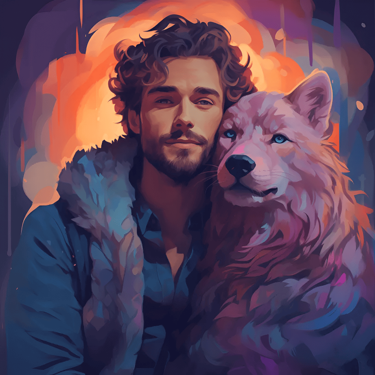 a man with his pet wolf