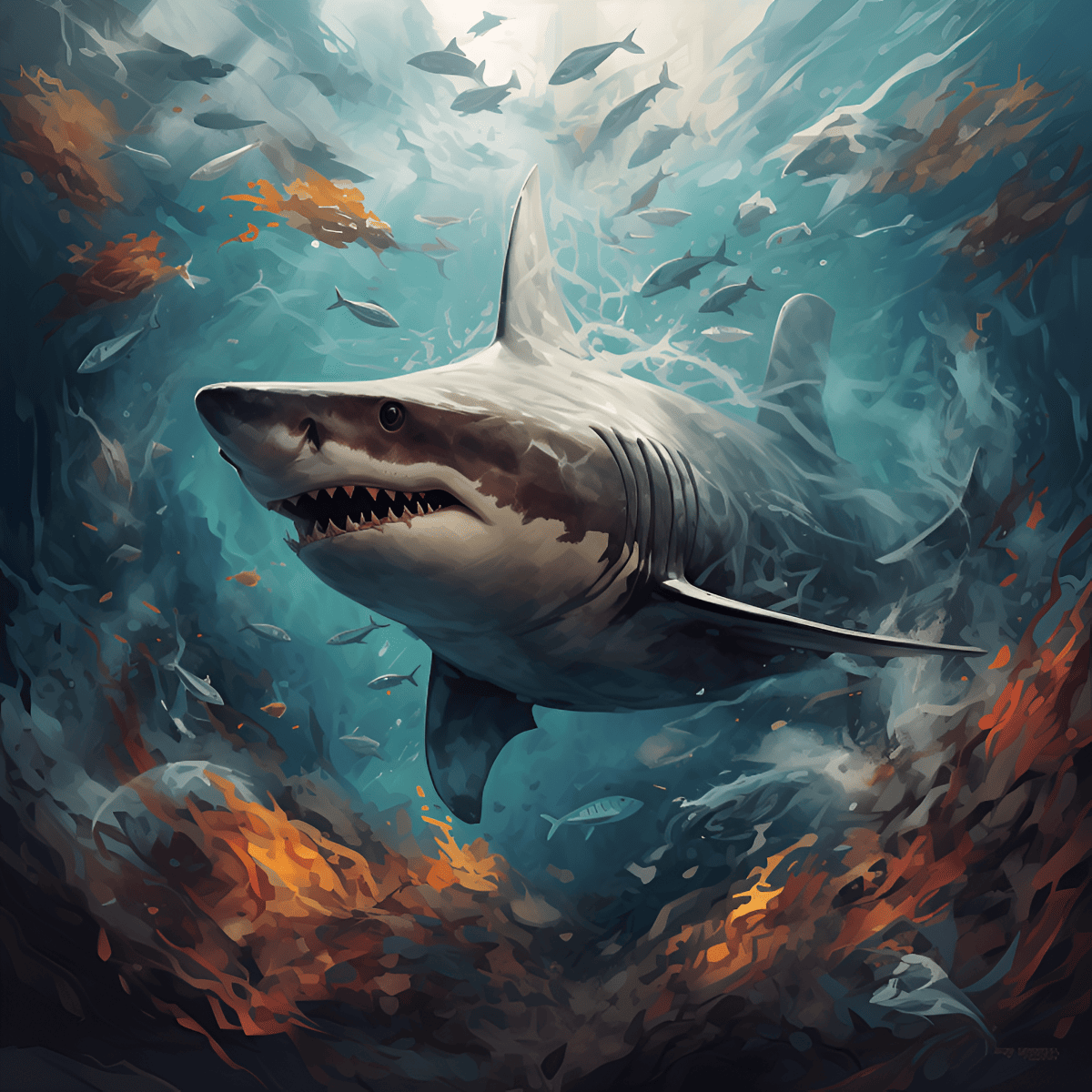 a shark in deep water
