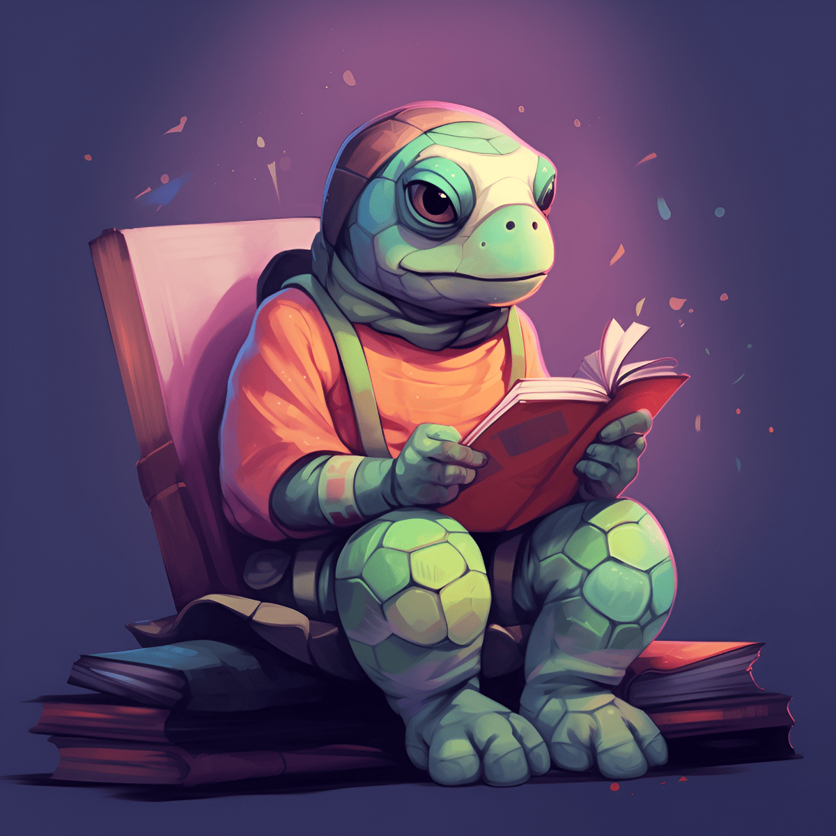 a turtle reading a book