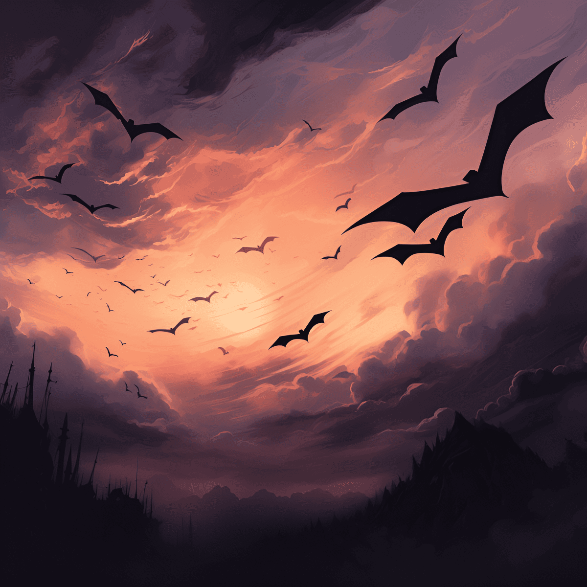 bats flying in the night sky