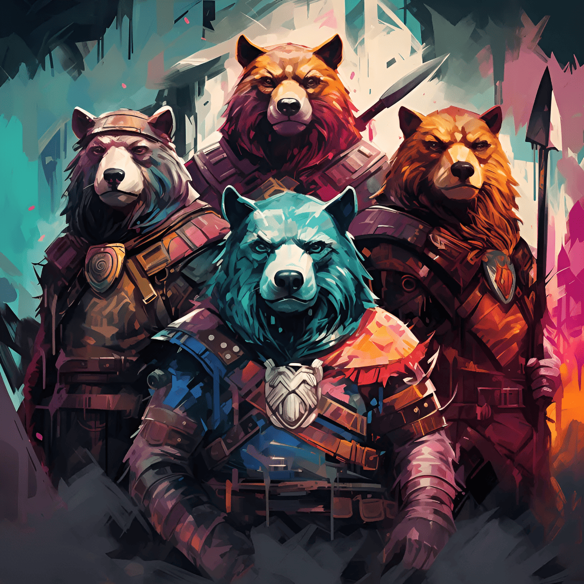 colorful bear warriors