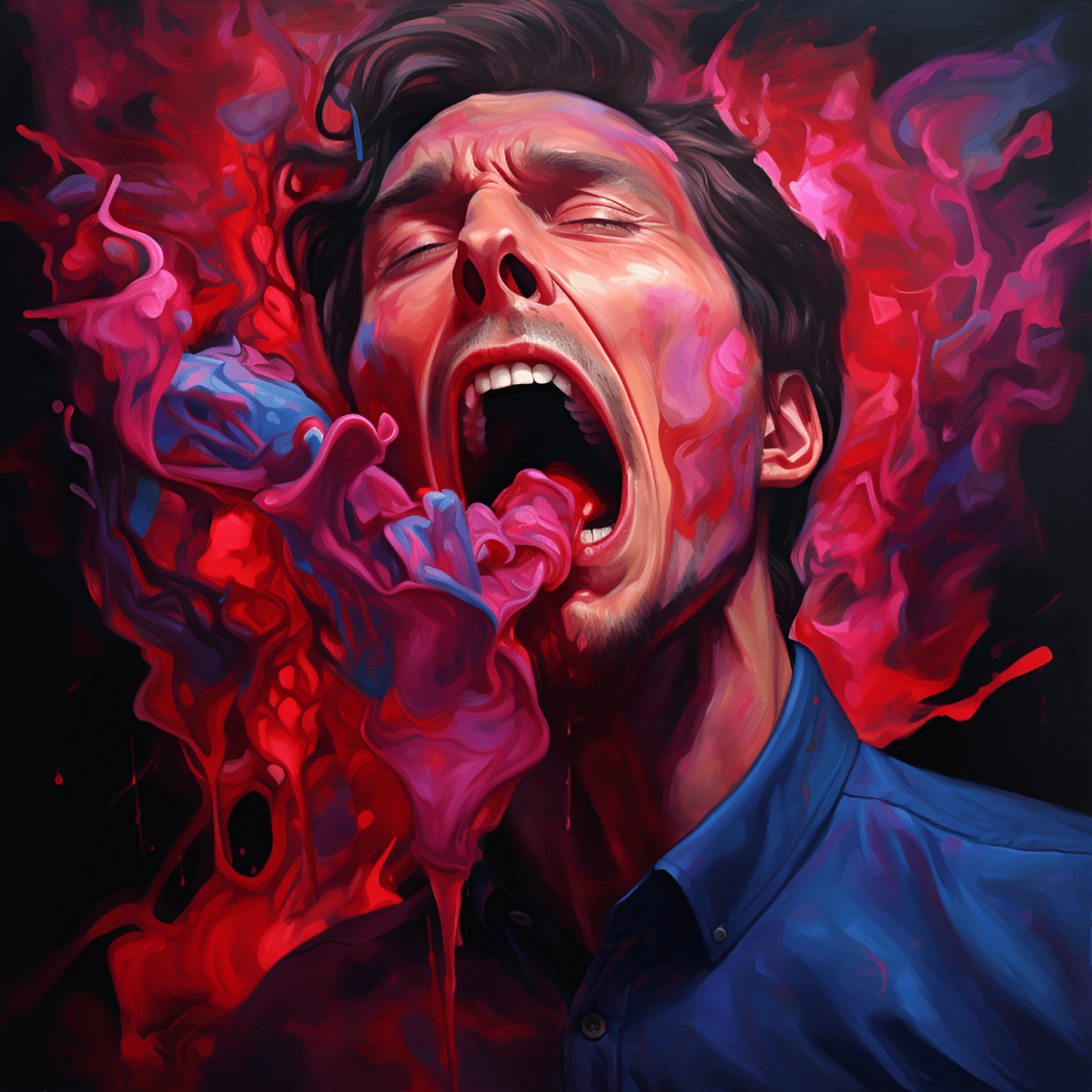 blood coming out of man's mouth