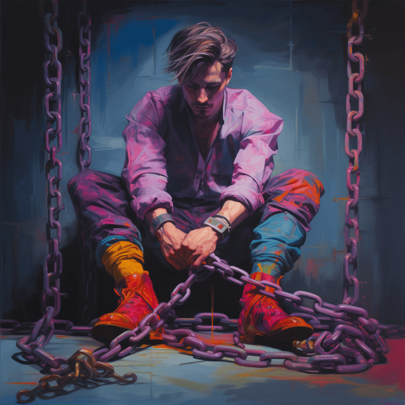 man bound in chains