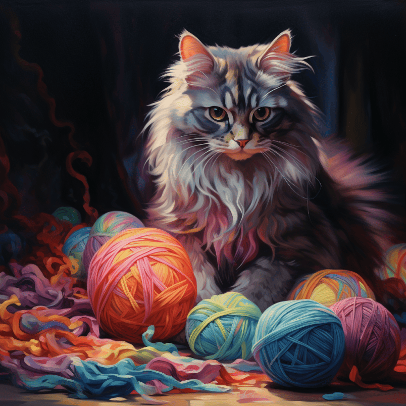 cat playing with balls of yarn