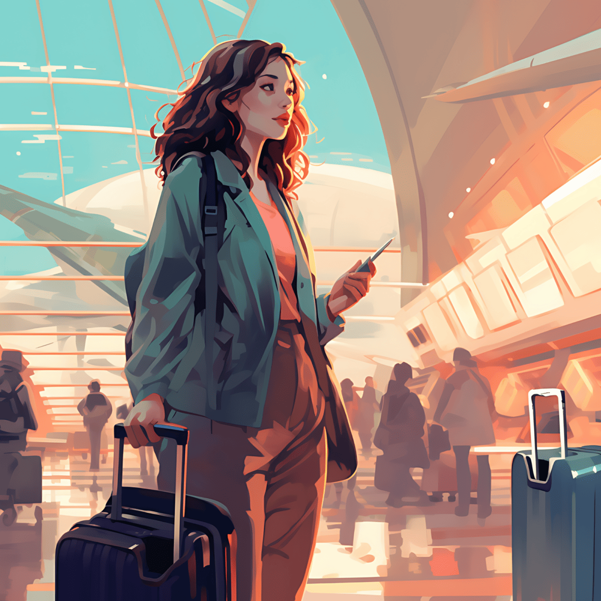 the woman is about to board the plane