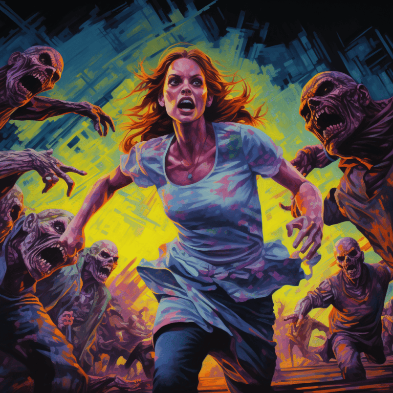zombies are chasing the woman