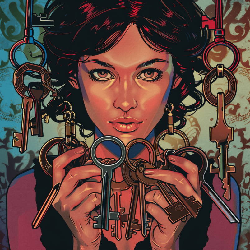the woman is holding many keys