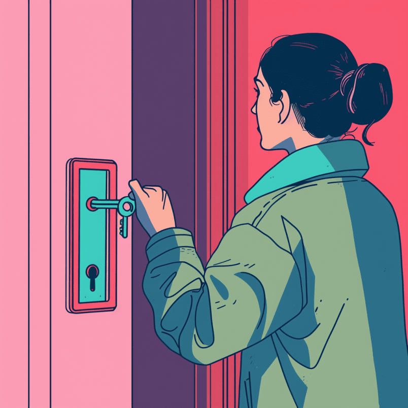 the woman's trying to open the door