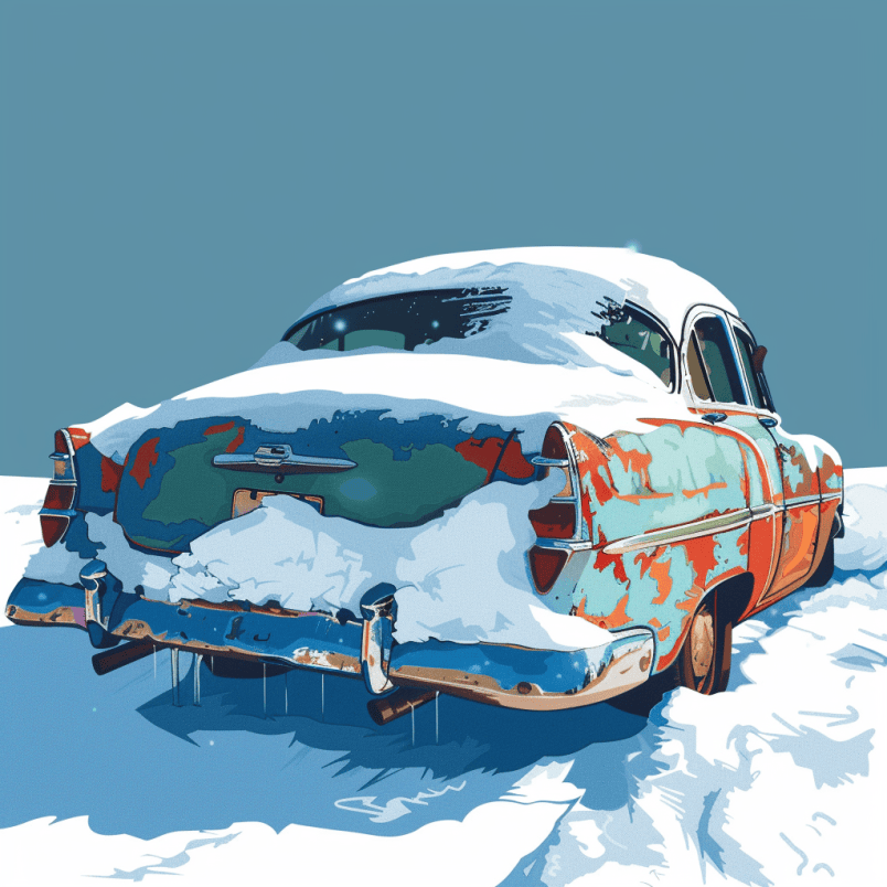 snow-covered car