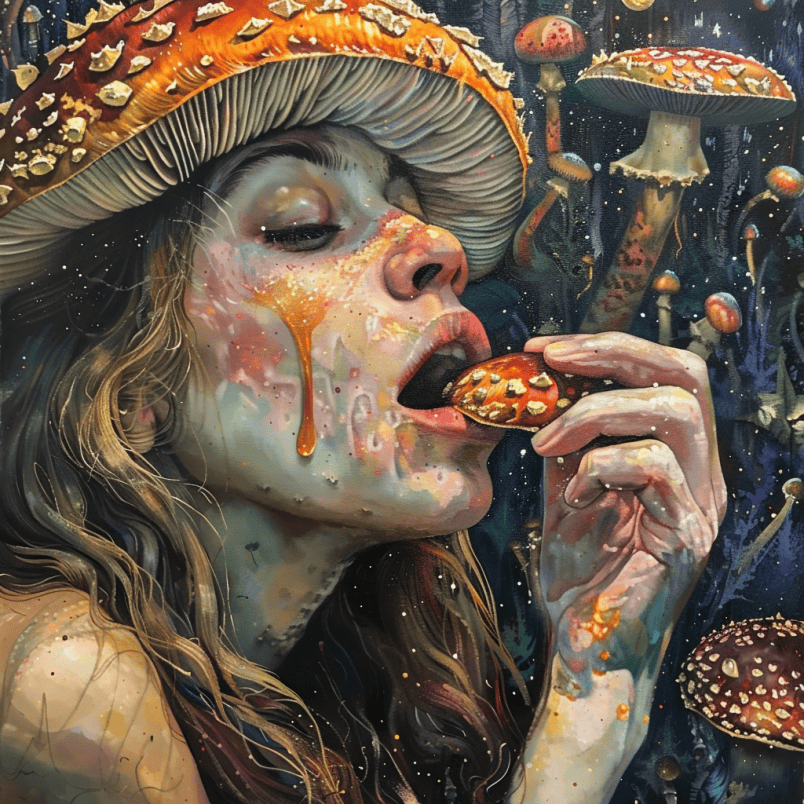 the woman is eating mushroom